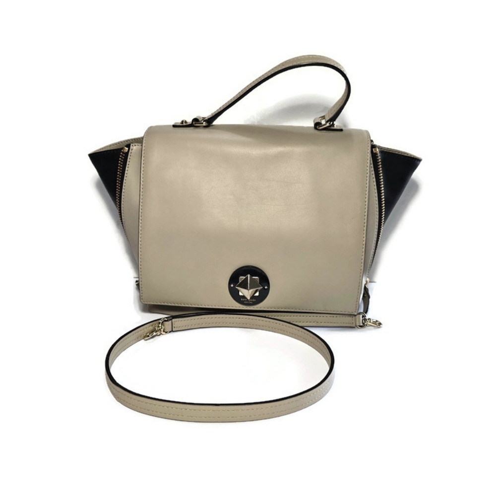 Kate Spade Varick Street Abbie Satchel Shoulder Bag Taupe/Black Convertible